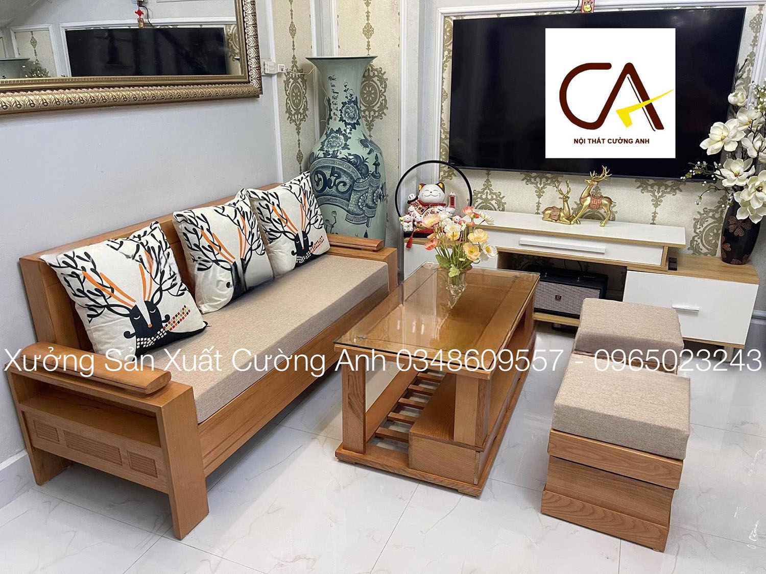 Bộ bàn ghế phòng khách sofa sa lông gỗ sồi giá rẻ